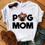 PUG MOM #1 Printed Round Neck Short-Sleeved Women T-Shirt Size LARGE