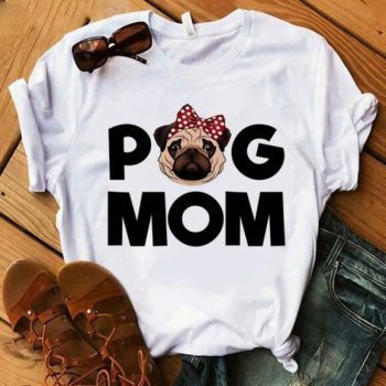 PUG MOM #1 Printed Round Neck Short-Sleeved Women T-Shirt Size LARGE