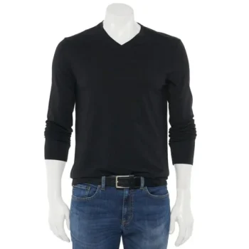 Mens Apt. 9 Premier Flex V-Neck Long Sleeves Tee Black LARGE
